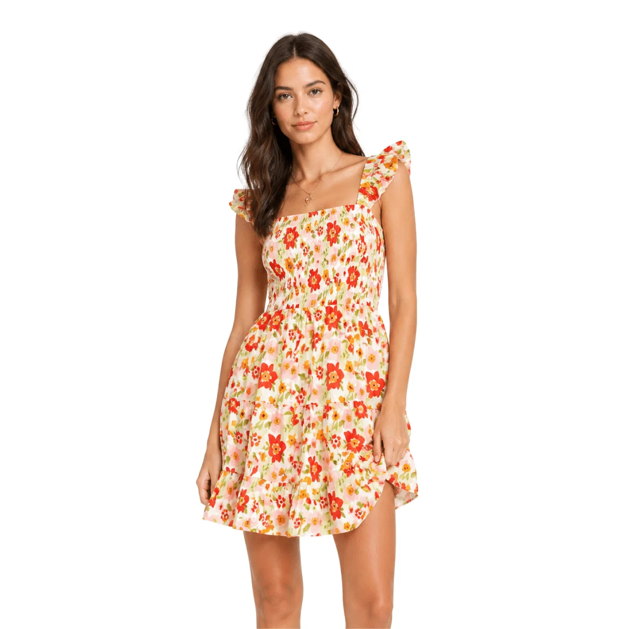 Functional Floral Tiered Mini Dress with Ruffle Straps Reliable