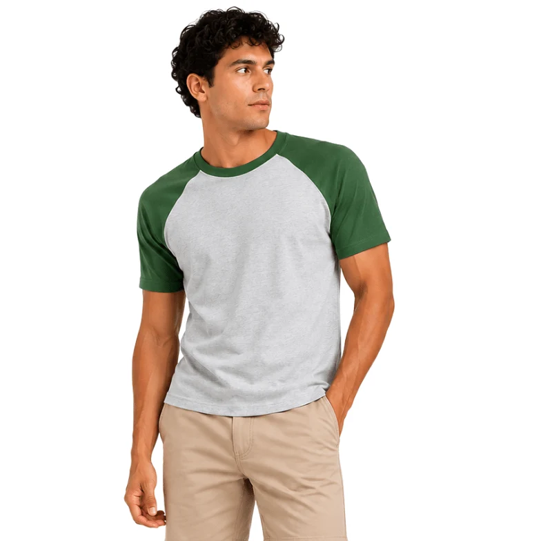 Exceptional Men s Contrast Raglan Cotton T-Shirt – Forest Green Natural Optimized