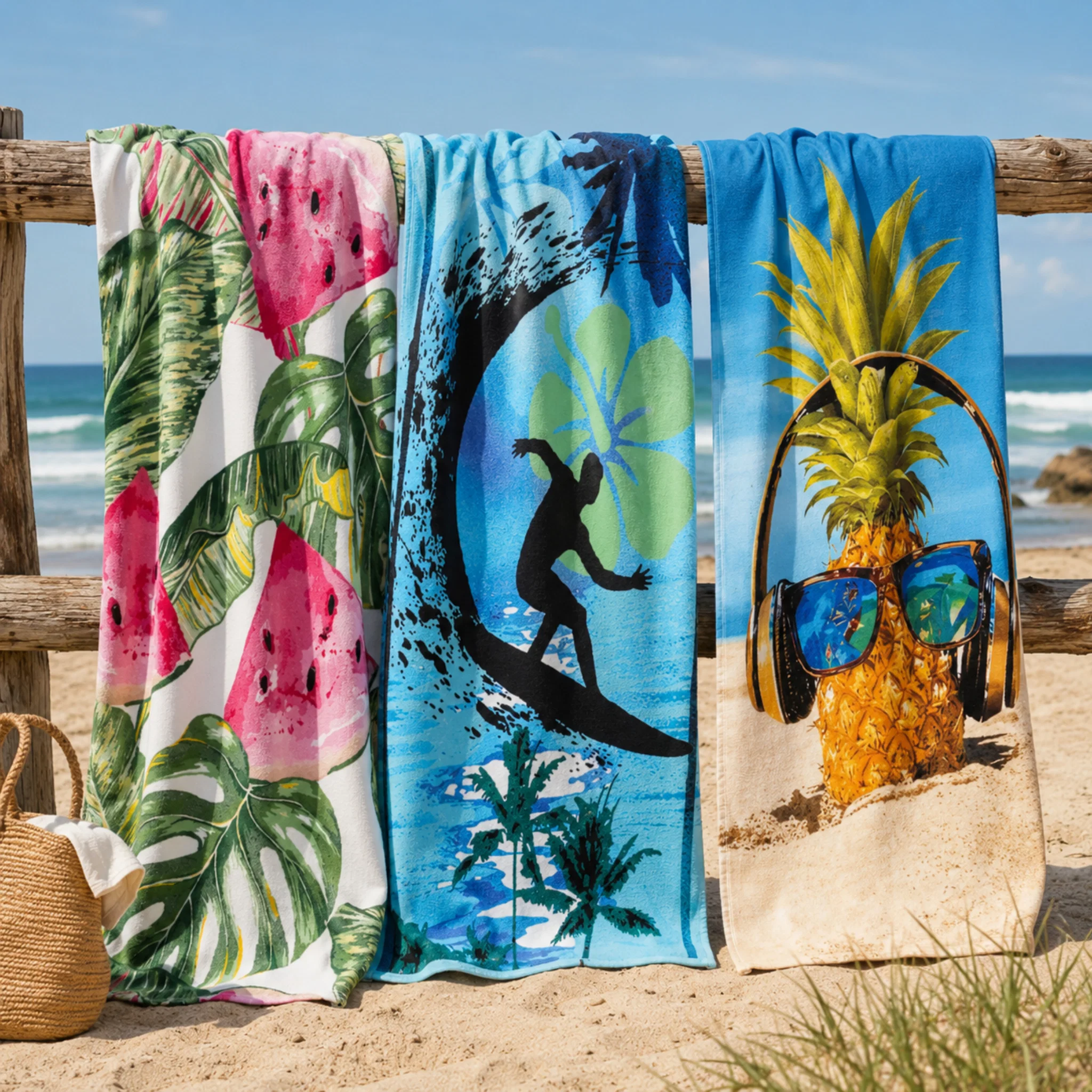 Prestigious Tropical Print Beach Towel 28x55in – Assorted Summer Designs Flexible