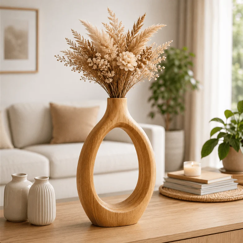 Elegant Natural Wood Decorative Bud Vase – 20 x 6 x 45 cm Luxury