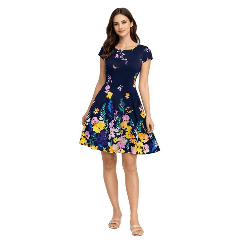 Specialty Maria Printed Skater Dress with Cap Sleeves Innovative