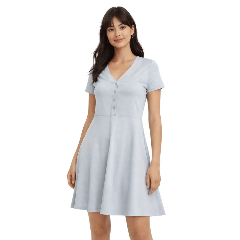 Durable Ribbed Henley V-Neck Fit Flare Dress Next-Generation