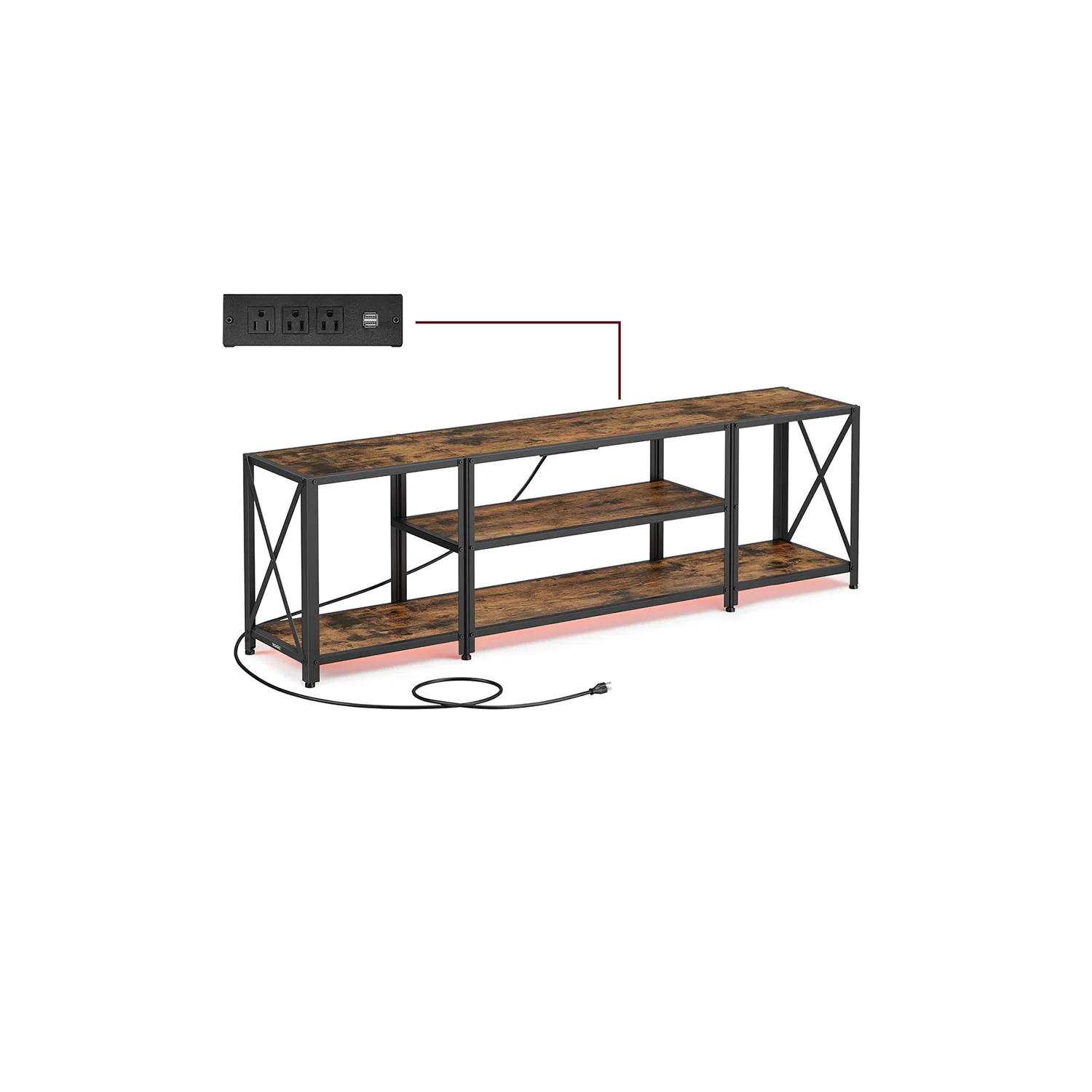 Long-Lasting VASAGLE VASAGLE TV Stand with Power Outlets and LED Lights for T up to 60 Inches Entertainment Center with Open Storage Shelves Elegant