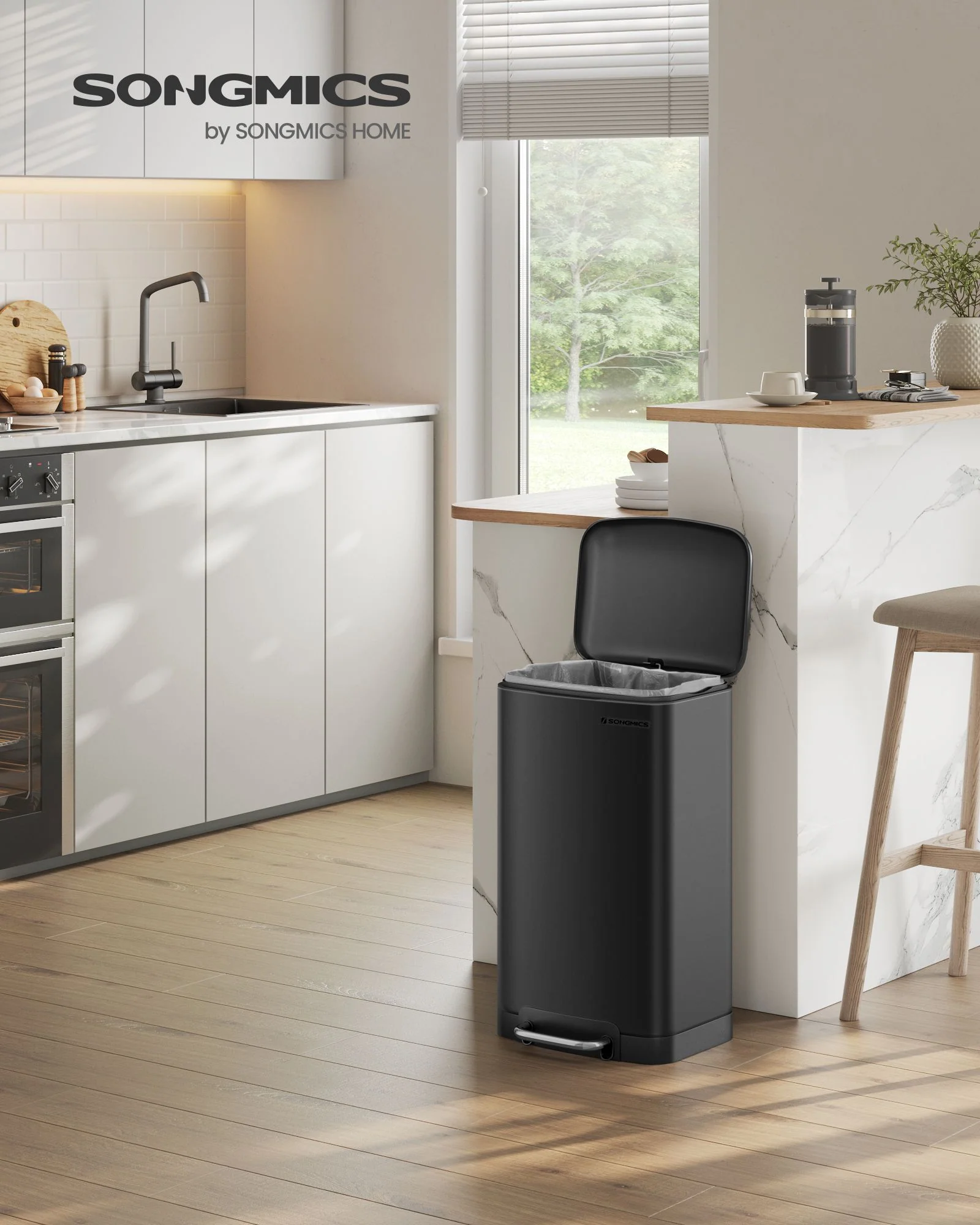 Original Design SONGMICS Trash Can 8 Gallon 30L Trash Bin with Lid and Inner Bucket Modern