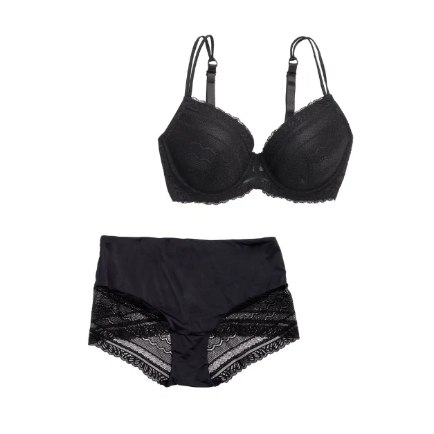 Enhanced Lace Trim Push-Up Bra Hipster Panty Set Original