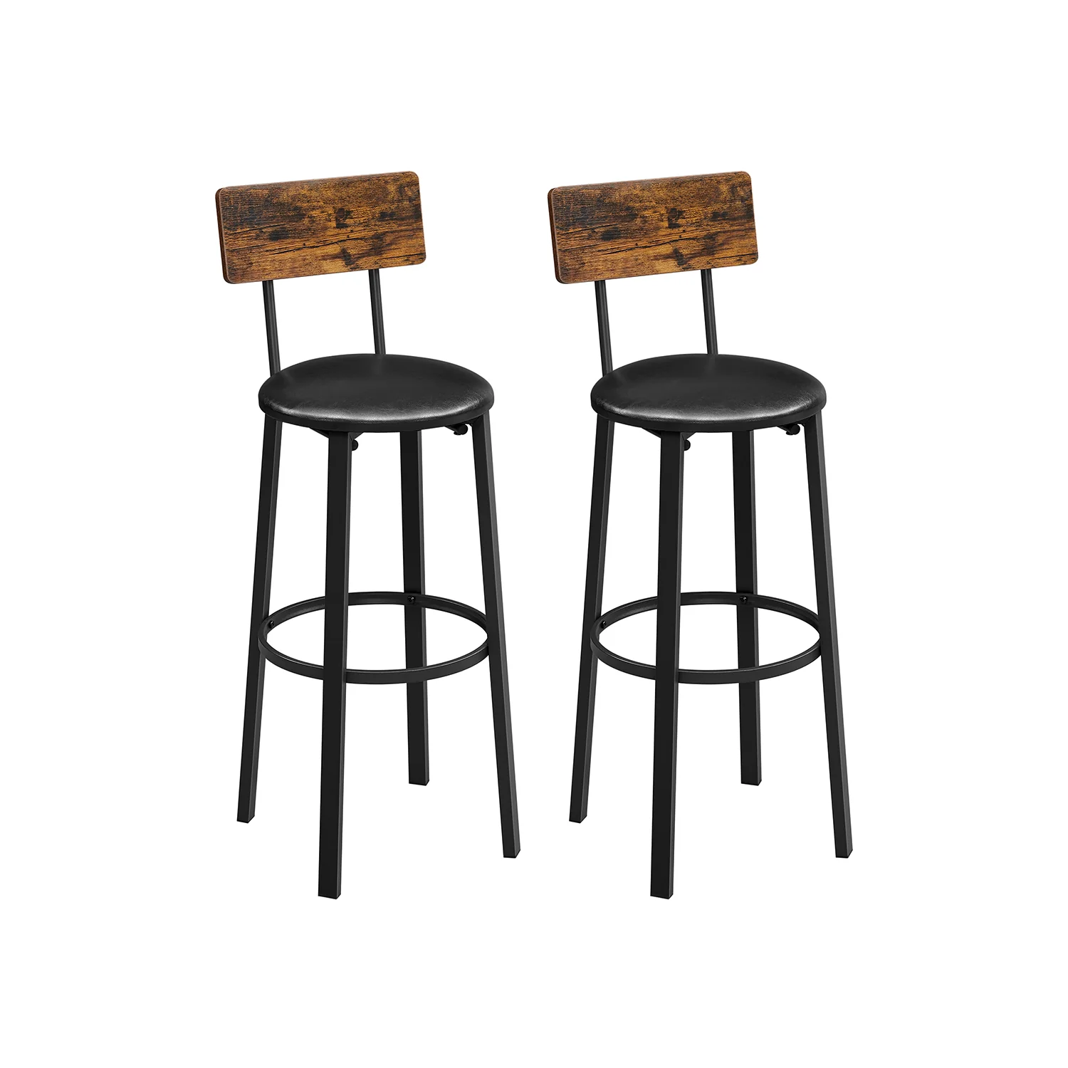 High-Performance VASAGLE Set of 2 PU Upholstered Bar Stools Comfortable