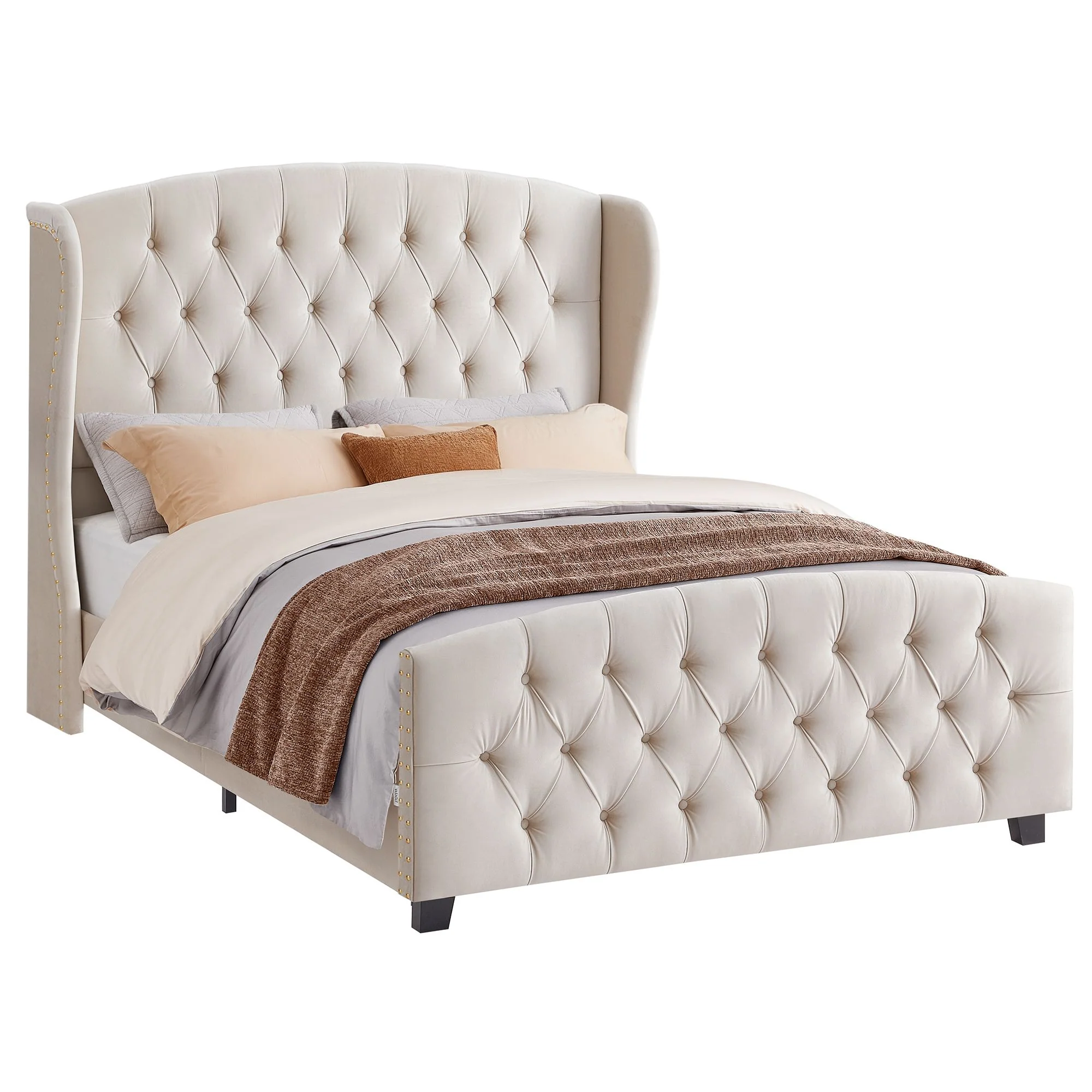 Original Design VASAGLE Bed Frame with Tall Headboard and Upholstered Platform User-Friendly
