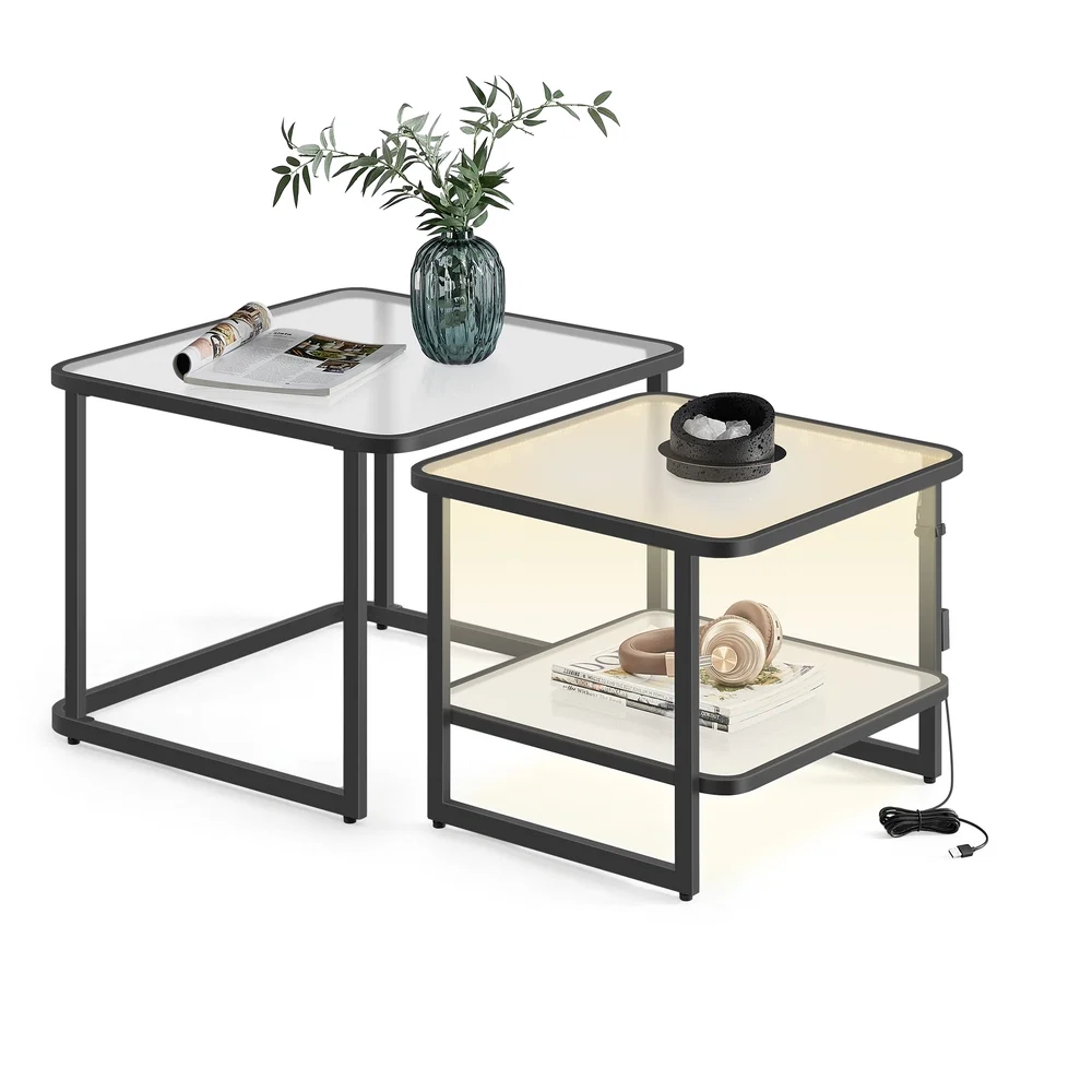 Green VASAGLE Modern Square Side Tables with Bottom Shelf Recyclable