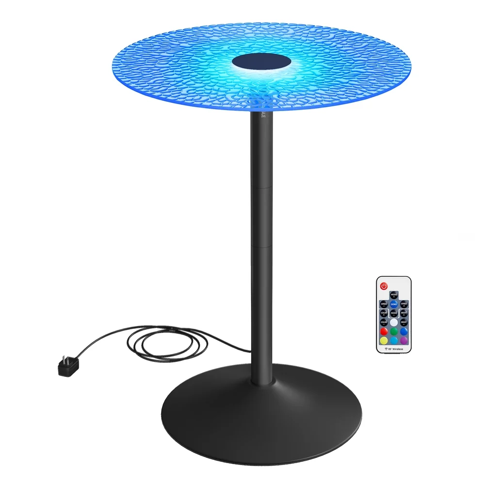 Advanced VASAGLE Round Cocktail Table with Multi-Colored Lights and Glass Top Quality