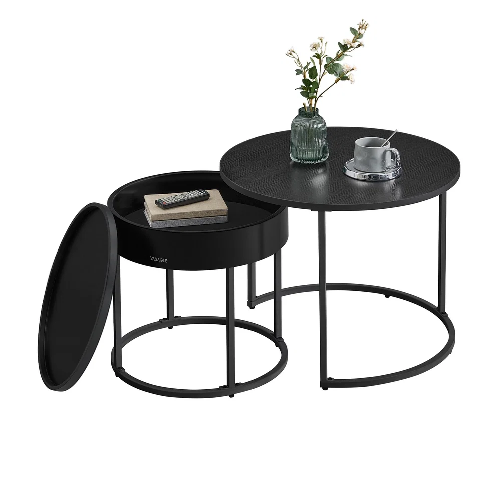 Natural VASAGLE Set of 2 Nesting Tables with Hidden Storage and Top Tray Fast