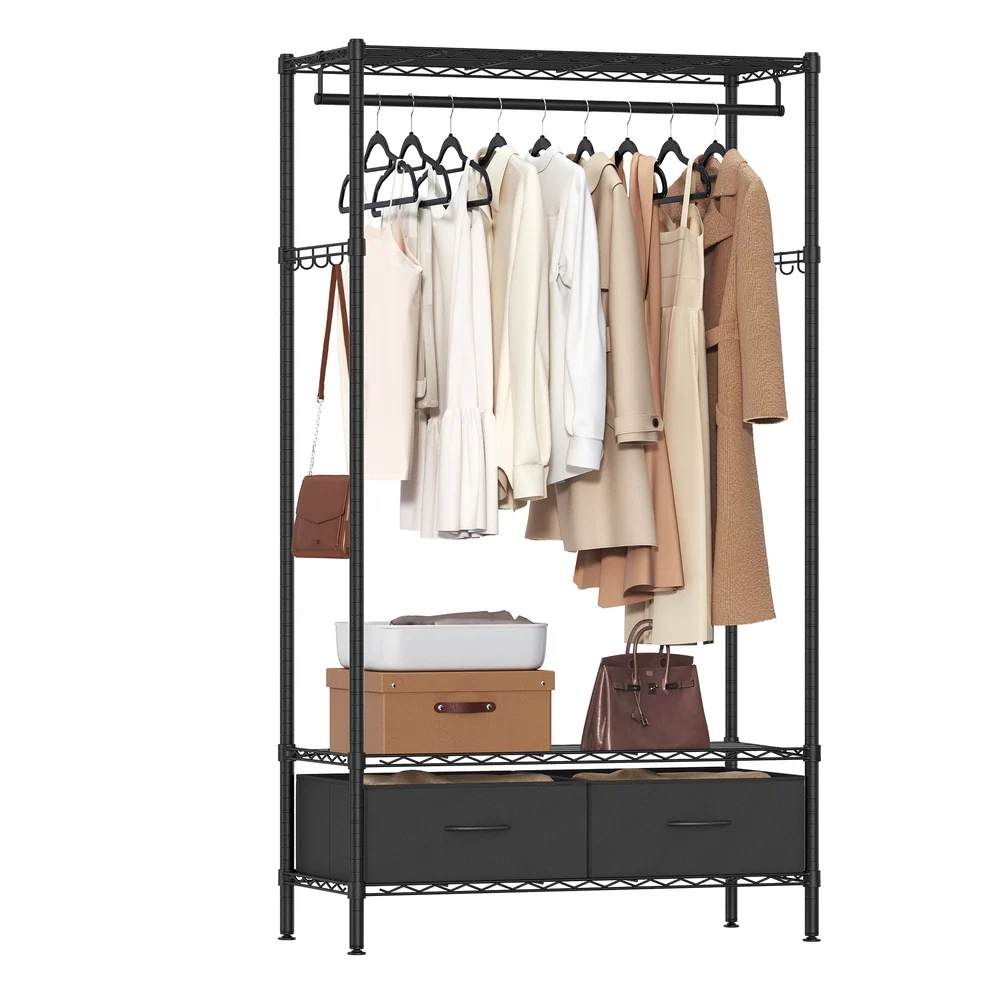 Official SONGMICS Clothes Rack with Mesh Shelf and Drawers Solid
