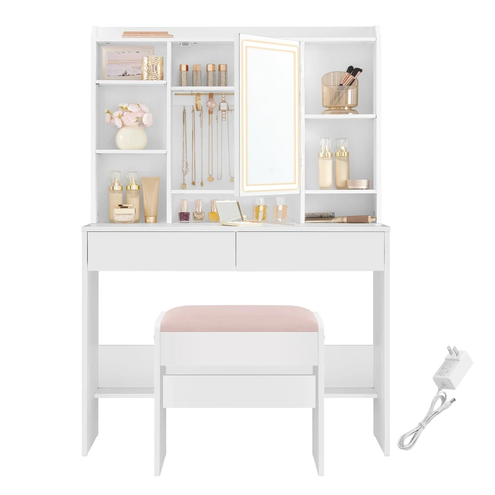 Original VASAGLE Kailyn Collection – Vanity Desk with Dimmable LED Lights Smooth