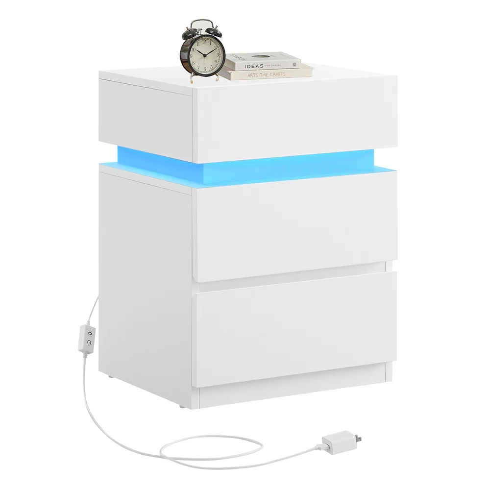 User-Friendly VASAGLE Kailyn Collection – Bedside Table with LED Lights Contemporary