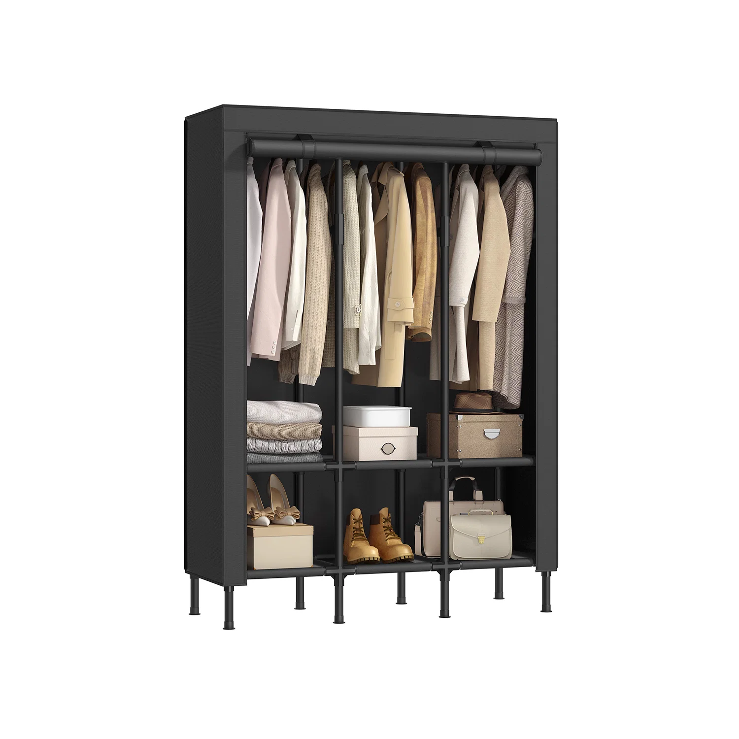 Long-Lasting SONGMICS Wardrobe Closet with 3 Hanging Rails and 6 Shelves Secure