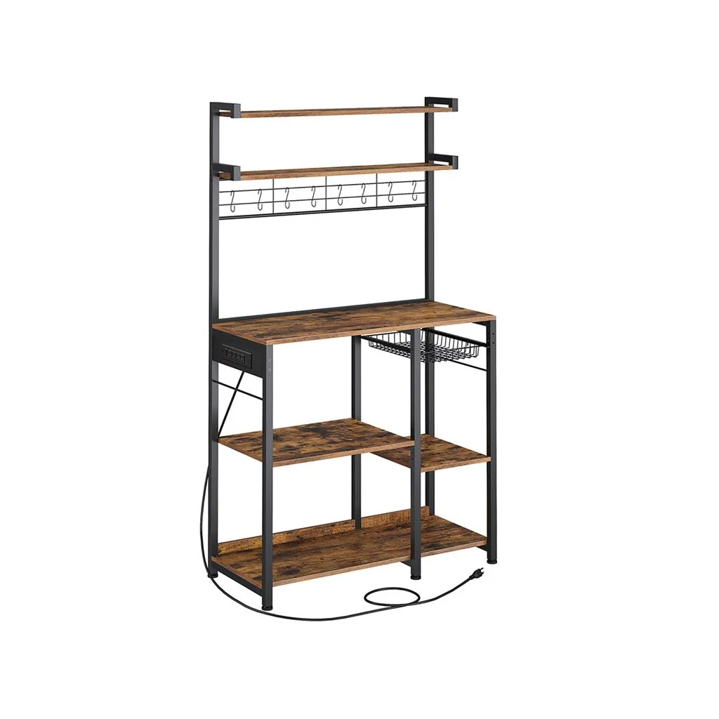Fashionable VASAGLE Bakers Rack with 4 AC Outlets Solid
