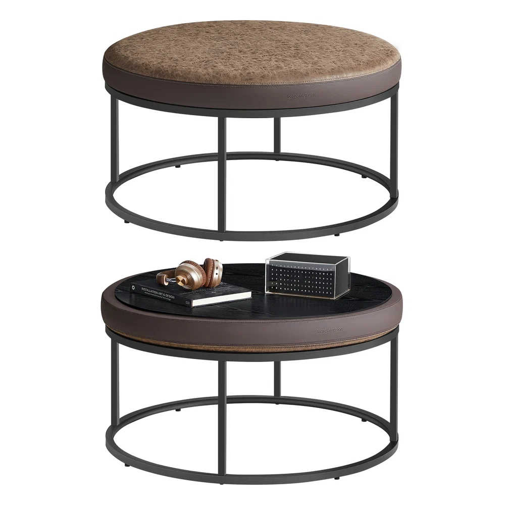 Durable SONGMICS HOME LUIZ Collection – Round Ottoman with Padded Seat Exceptional