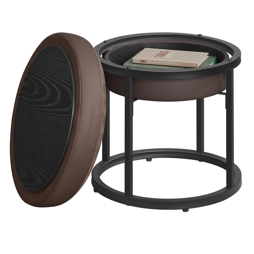 Elegant SONGMICS HOME LUIZ Collection – Round Ottoman Footstool Steel Frame Excellent