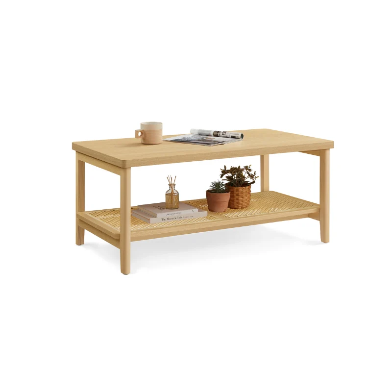 World-Class VASAGLE Rectangular Center Table with PVC Rattan Storage Shelf Specialty