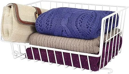 Fashionable WIRE STACKABLE BASKET WHITE Efficient