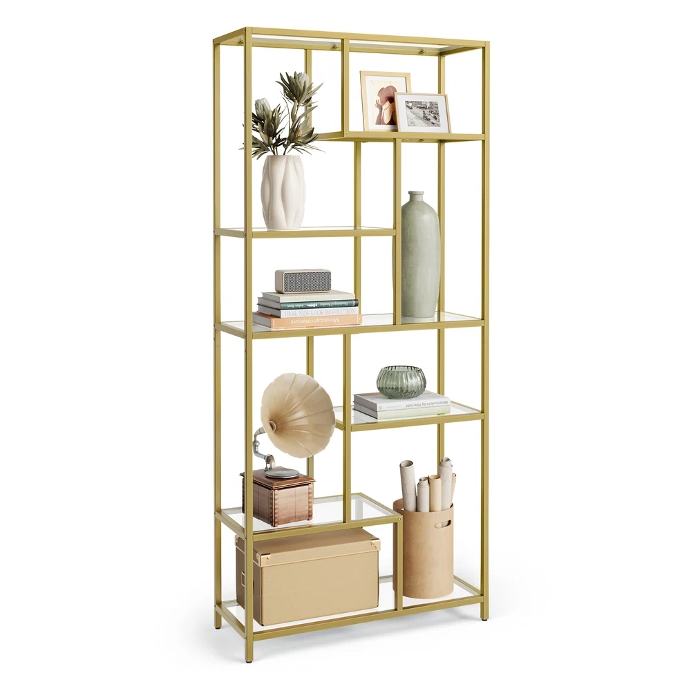 Fashionable VASAGLE 6-Tier Tall Bookshelf with Tempered Glass Shelves Original