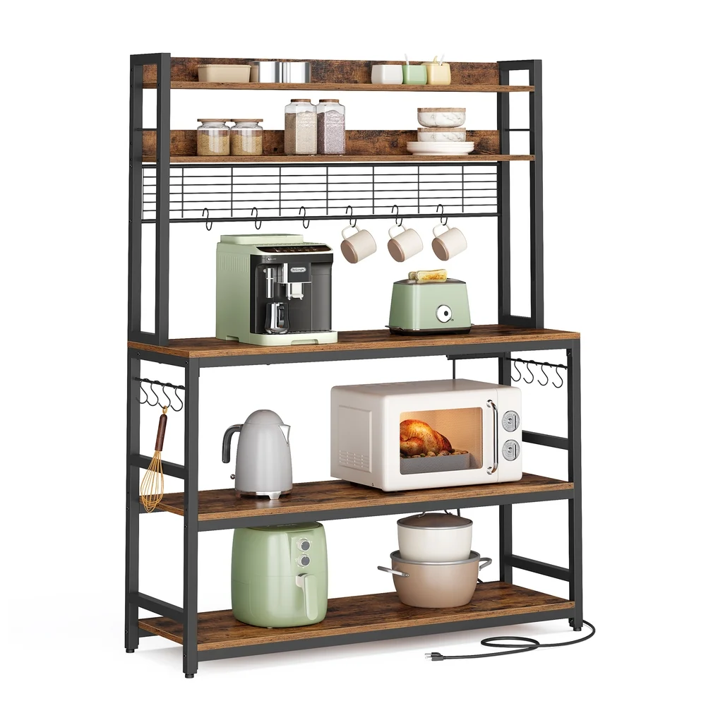 Smooth VASAGLE Hutch Bakers Rack with Power Outlet Classic