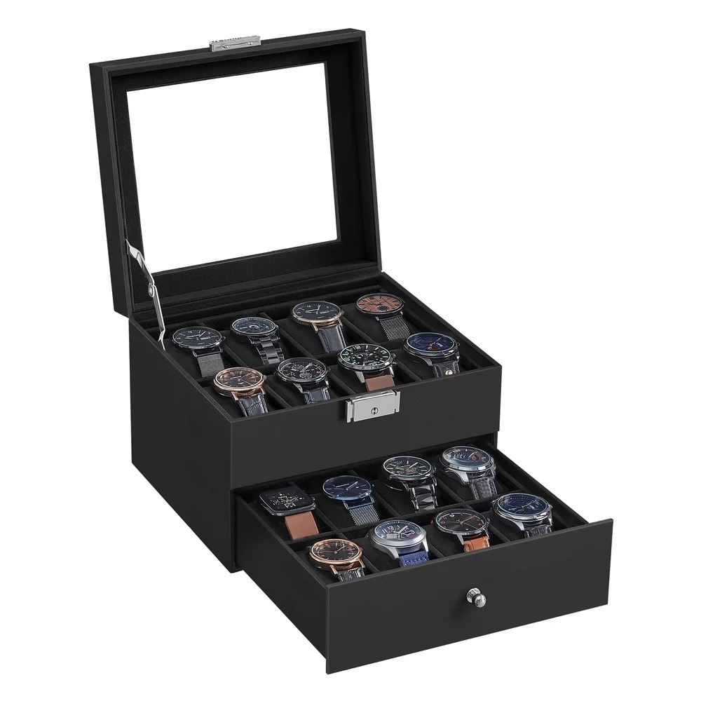 Elegant SONGMICS 2-Layer Synthetic Leather Watch Box Refined