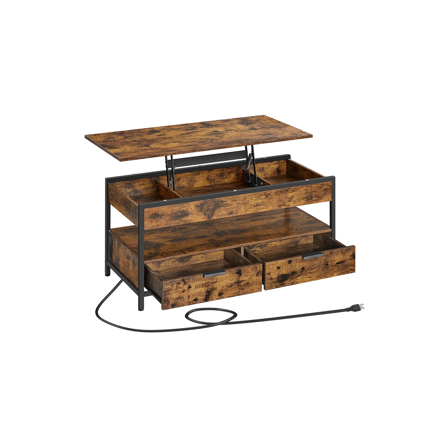 Natural VASAGLE Lift-Top Coffee Table with Charging Station and Drawers Long-Lasting