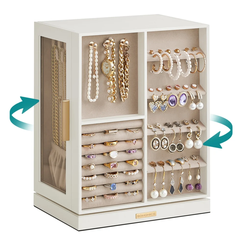Carefully Designed SONGMICS Jewelry Box 360° Rotating Open Design Durable