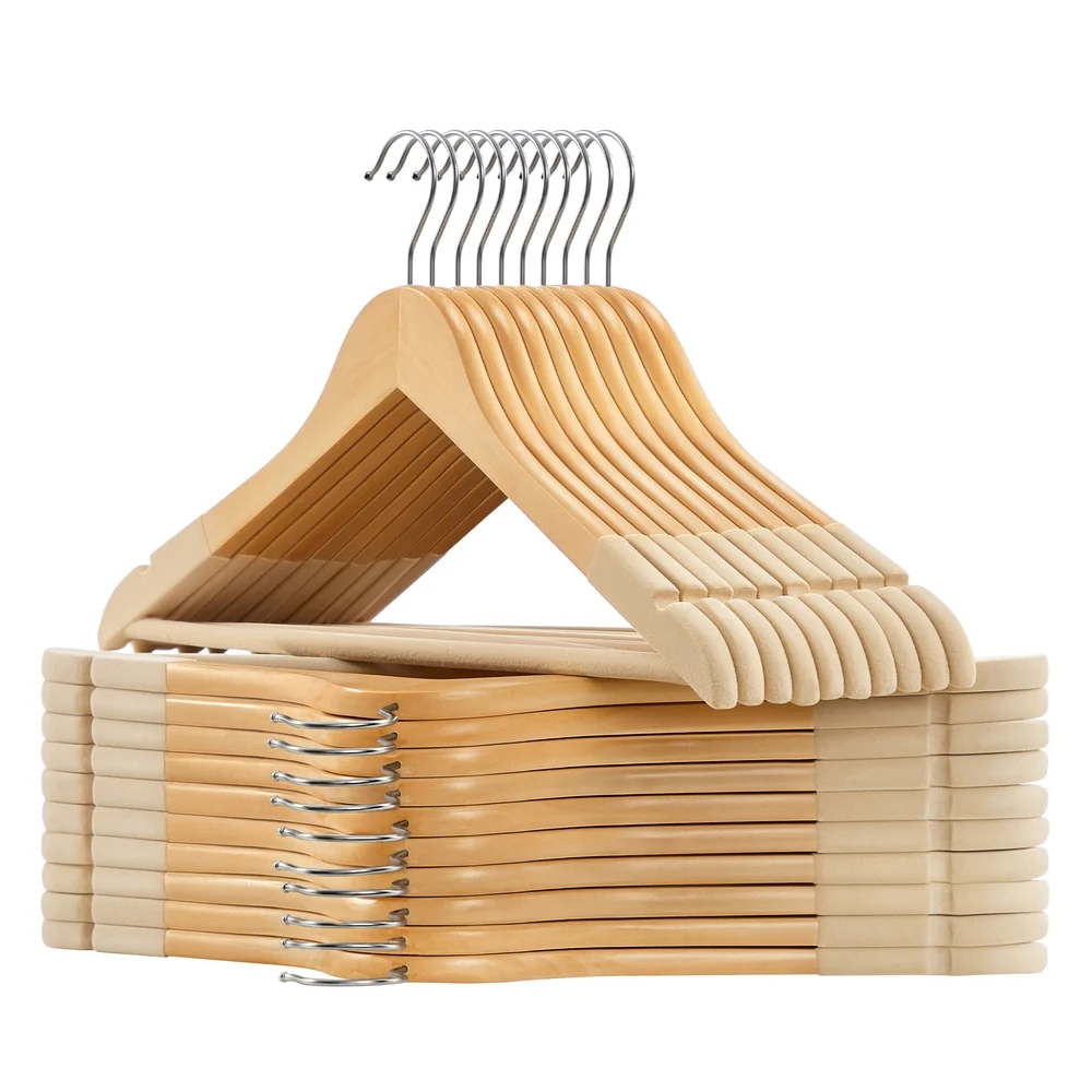 Easy-to-Use SONGMICS Wooden Hangers with Velvet Surface Clean
