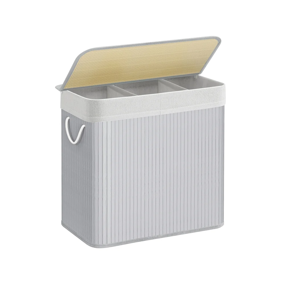 High-Performance SONGMICS 3-Section Foldable Laundry Basket with Lid 150L Contemporary