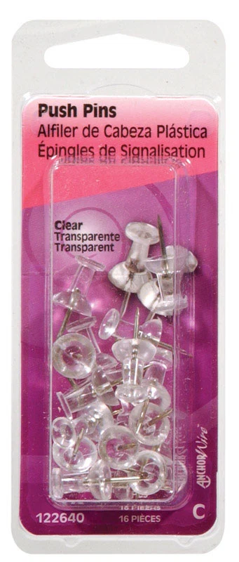Contemporary PUSH PINS CLEAR 16CT Traditional