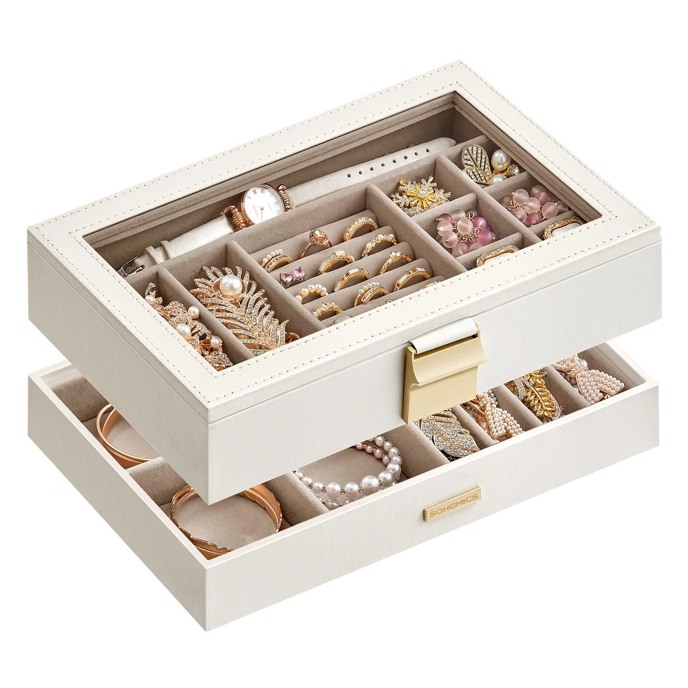 Smooth SONGMICS Stackable Jewelry Trays with Glass Lid Official