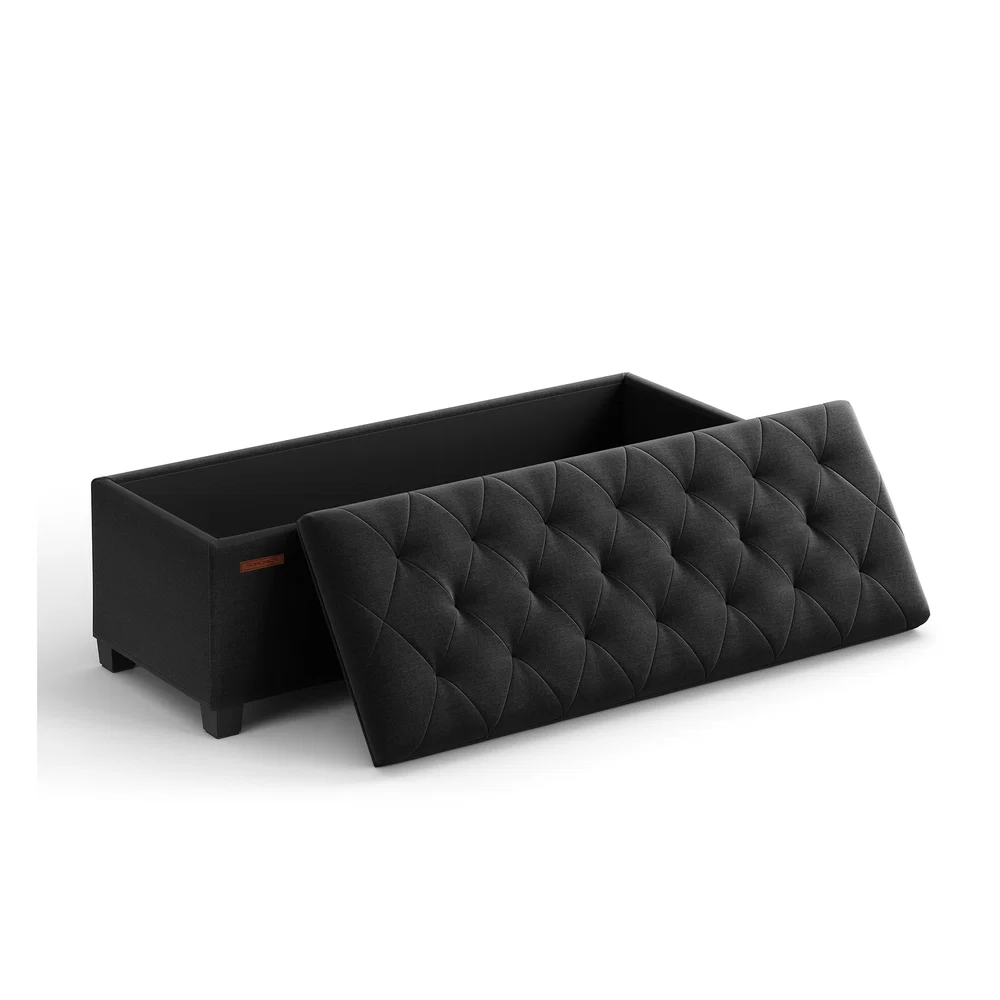 Professional SONGMICS Storage Ottoman Bench Linen-Look Fabric Reusable
