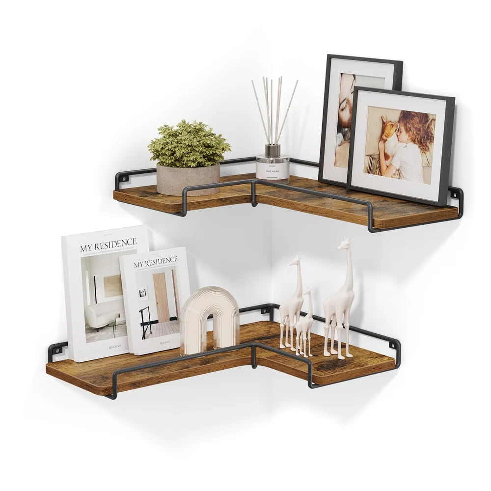 High-End VASAGLE Set of 2 Corner Floating Shelves Artisan