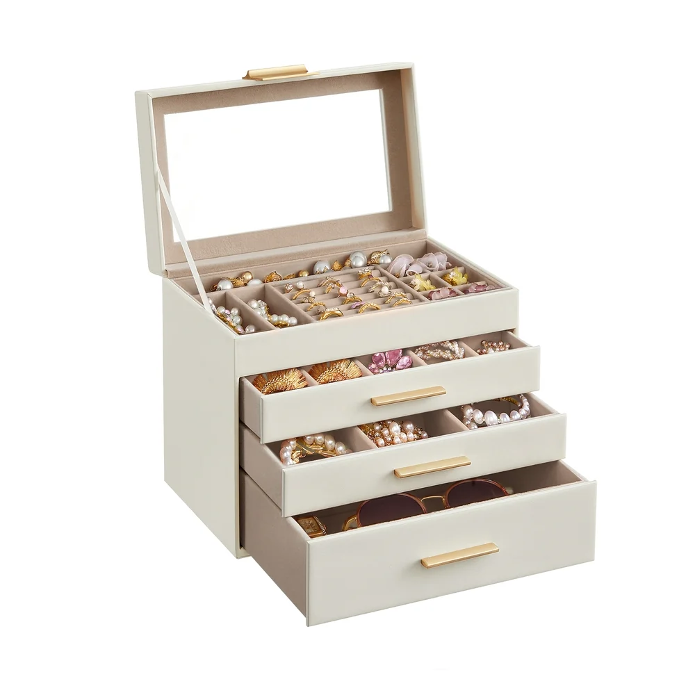 Functional SONGMICS GISELLA Collection – Jewelry Box with Glass Lid for Sunglasses and Big Jewelry Modern