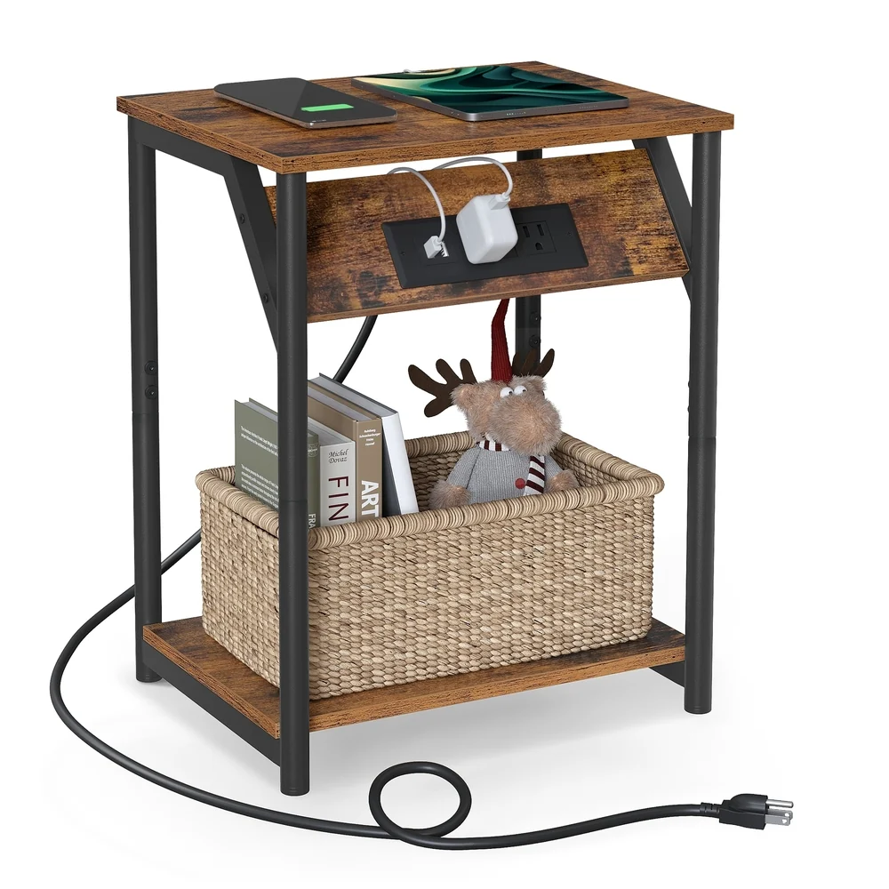 Smooth VASAGLE End Table with USB Ports and Outlets Minimalist