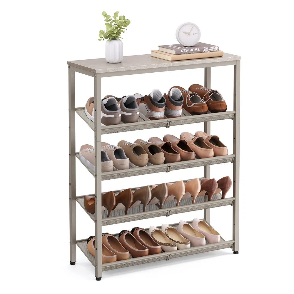 Breathable VASAGLE 5-Tier Shoe Rack with Storage Shelves and Spacious Top Soft