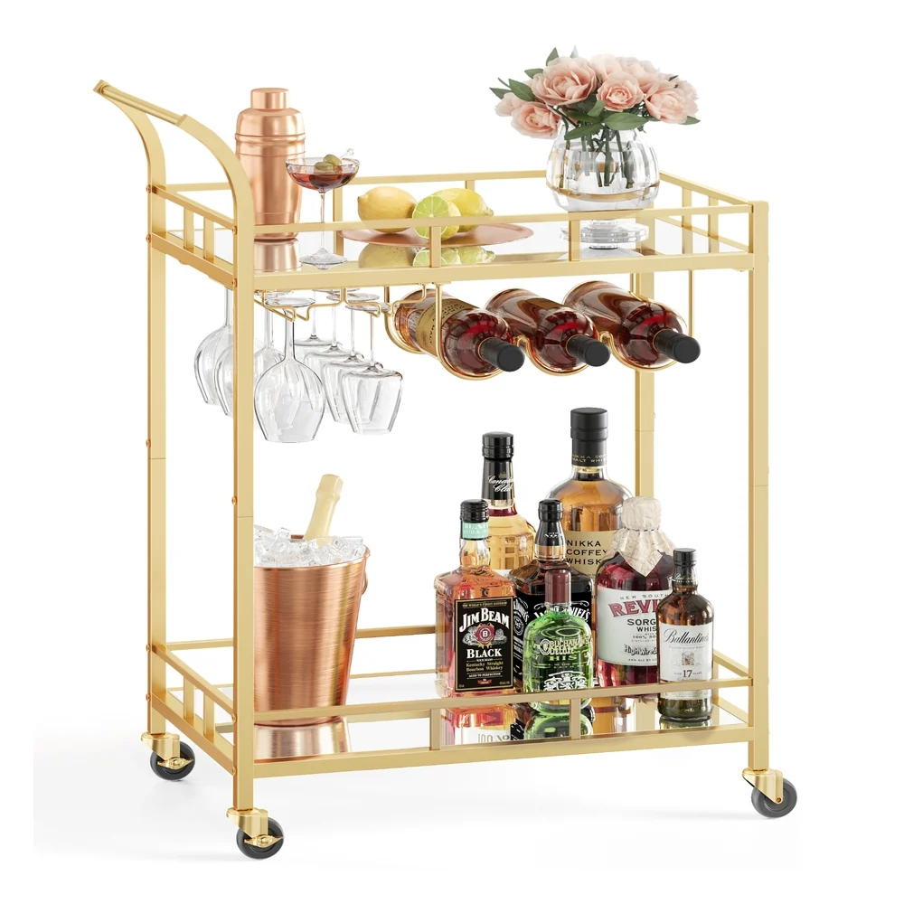 Environmentally Friendly VASAGLE Wine Cart with 2 Mirrored Shelves Crafted