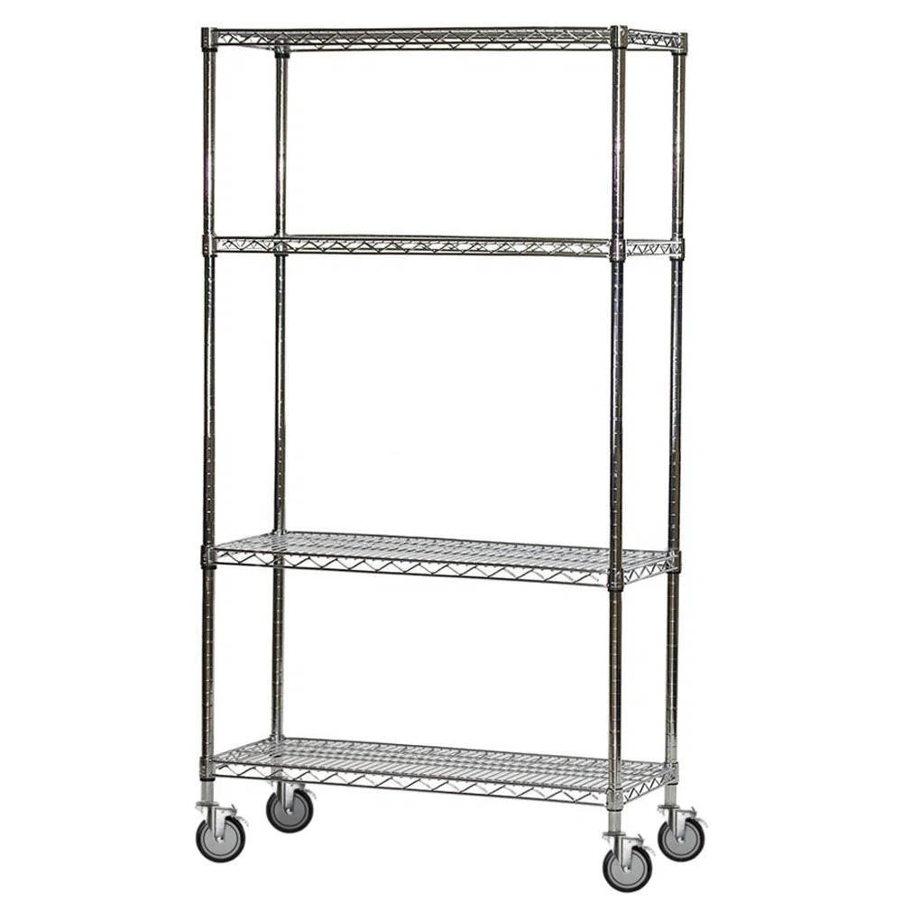 High-End 4-Shelf Chrome Wire Carts – 12 quot d x 36 quot w Powerful