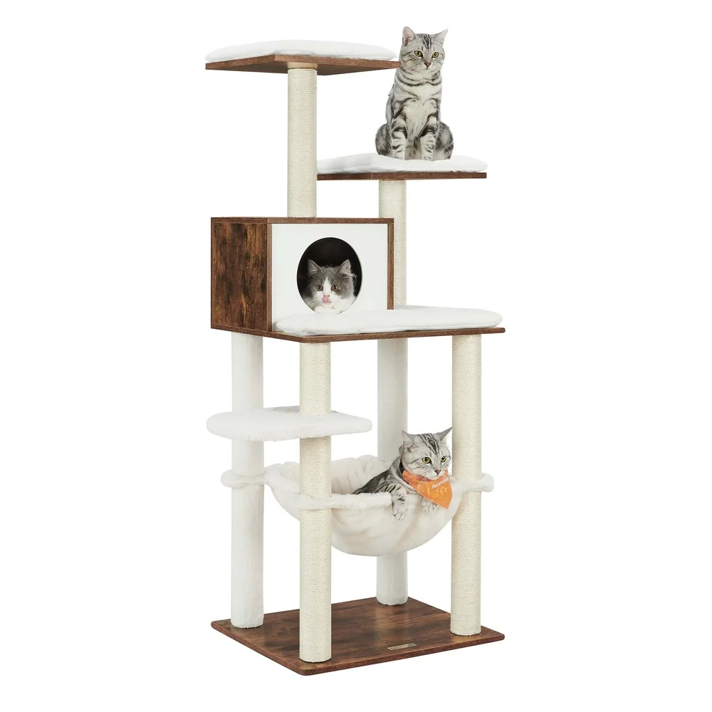 Convenient Feandrea 54.3-Inch Cat Tower with Scratching Posts Comfortable