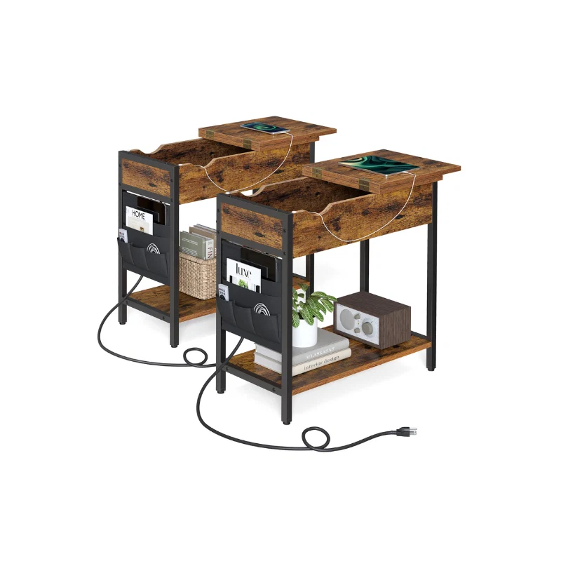 Authentic VASAGLE Sofa Side Table with Power Outlet Professional