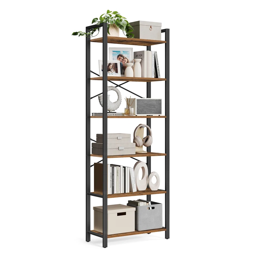 Convenient VASAGLE 6-Tier Industrial Tall Bookshelf Smooth