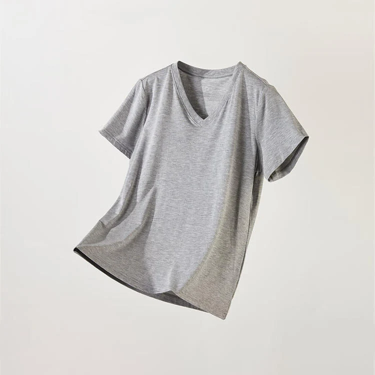 Official WOMEN MODAL VNECK SHORT GY L Breathable