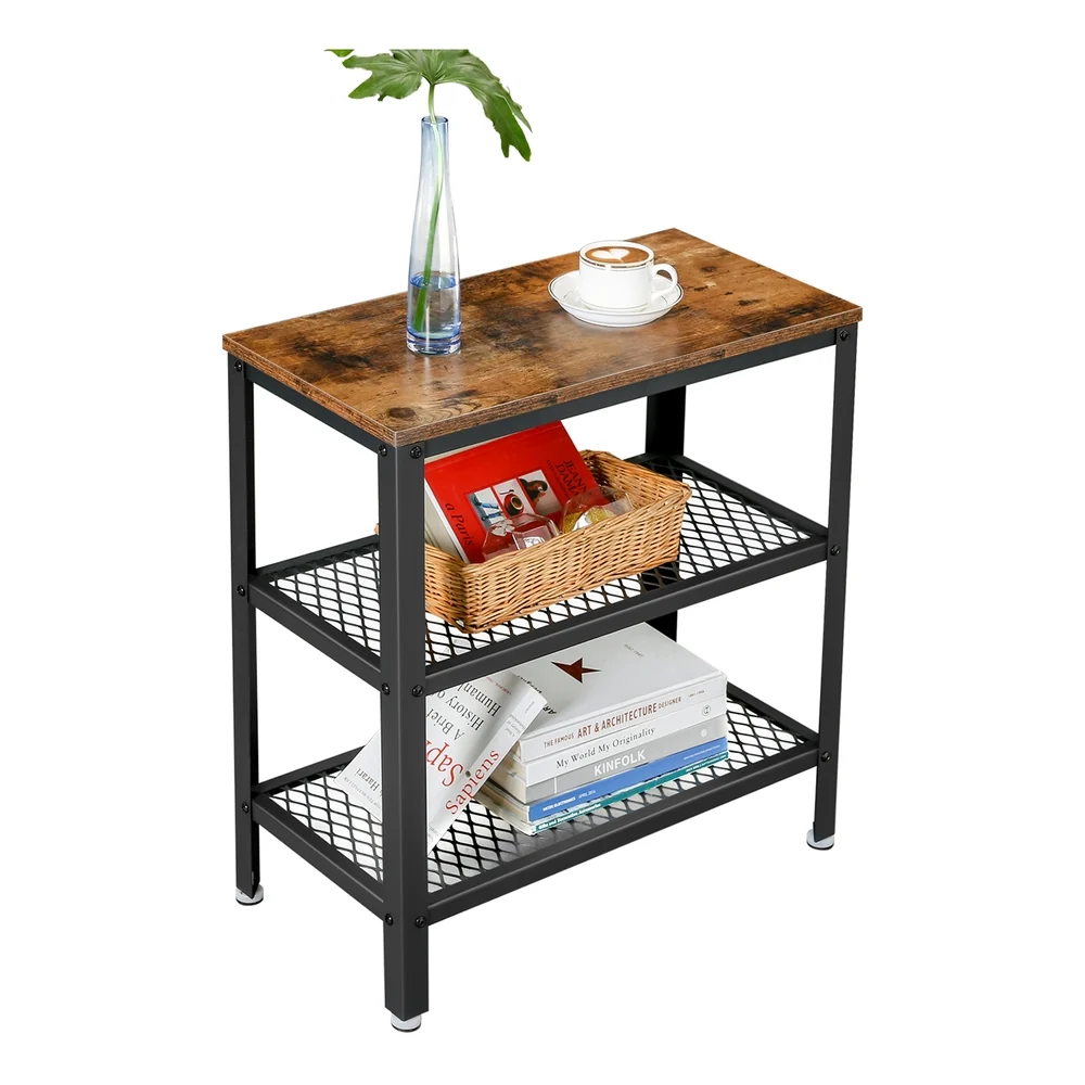 Soft VASAGLE Industrial Brown Side Table with 2 Shelves Sophisticated