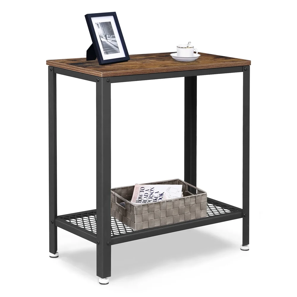 Certified VASAGLE Industrial Rustic Brown Side Table with Mesh Shelf Professional