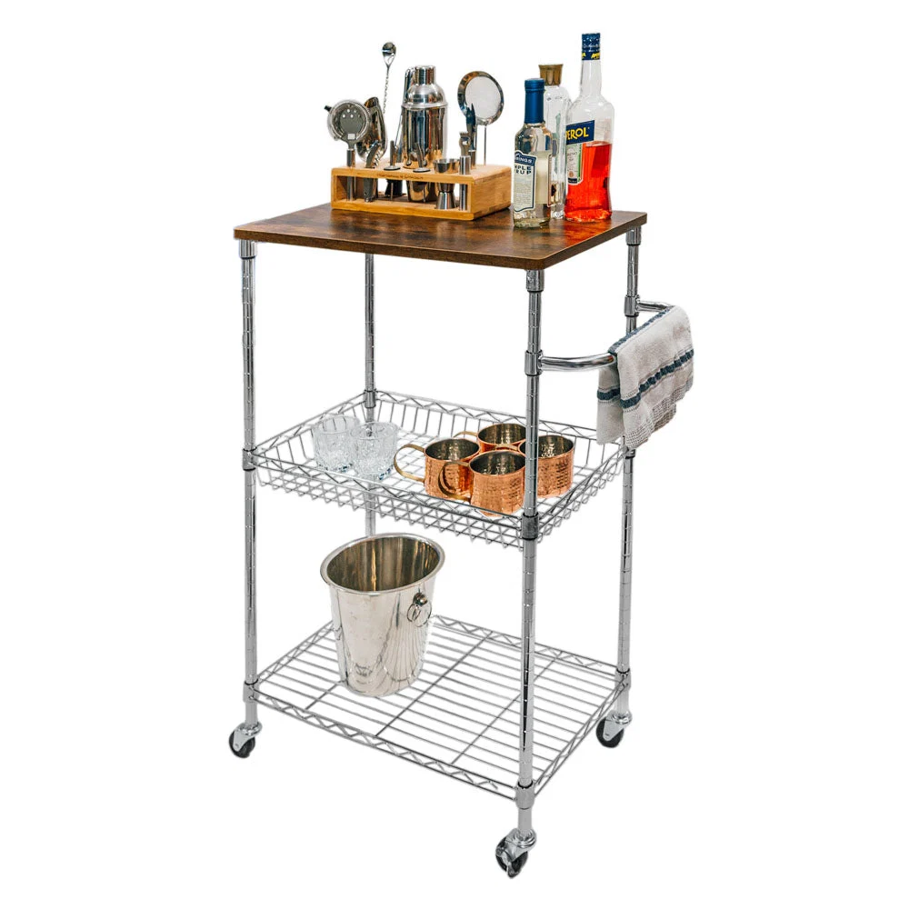 Pure Standard Duty 14 quot d x 24 quot w x 36 quot h 3-Tier Chrome Wire Shelving Cart Premium Material