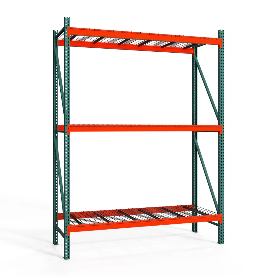 High-Grade 3-Tier Teardrop Pallet Rack Starter Units w Wire Decking – Standard Duty – 42 quot d x 144 quot h High-Performance