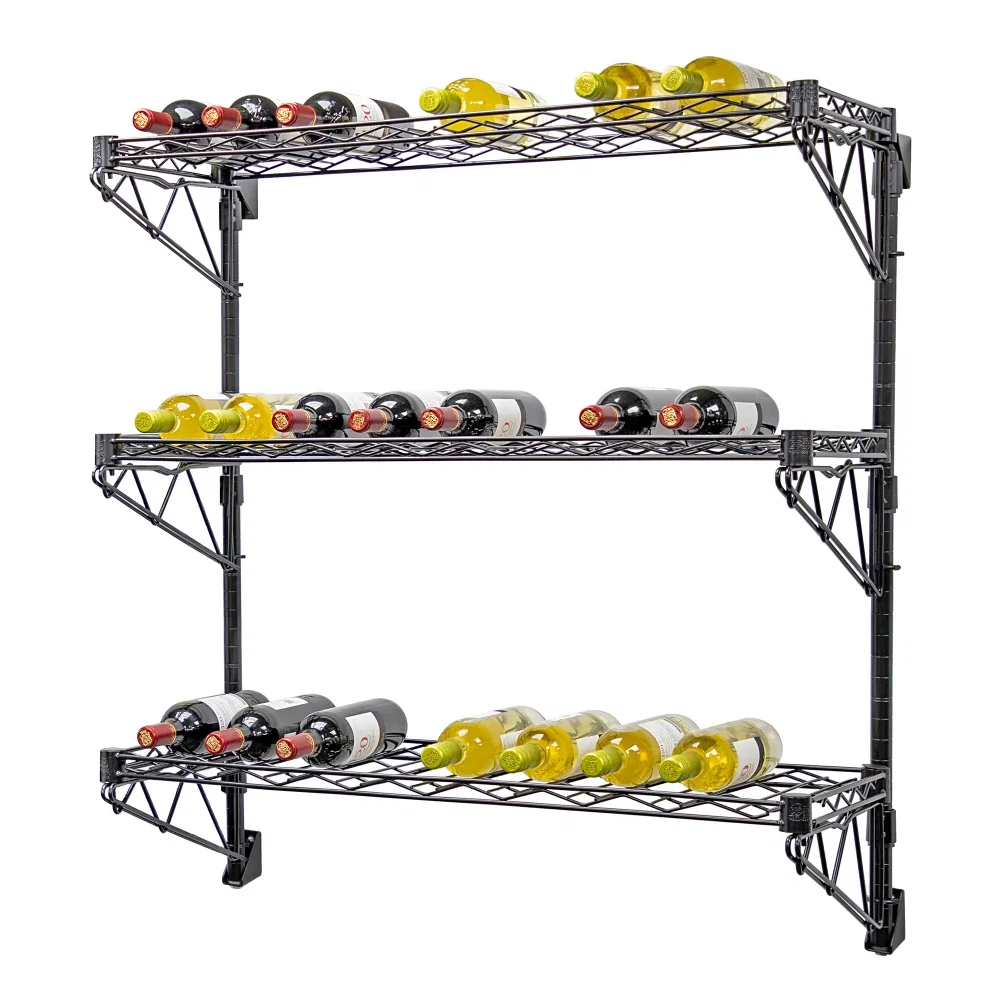Easy-to-Use 14 quot d Black Single Wall-Mounted Wine Racks w 3 Shelves World-Class