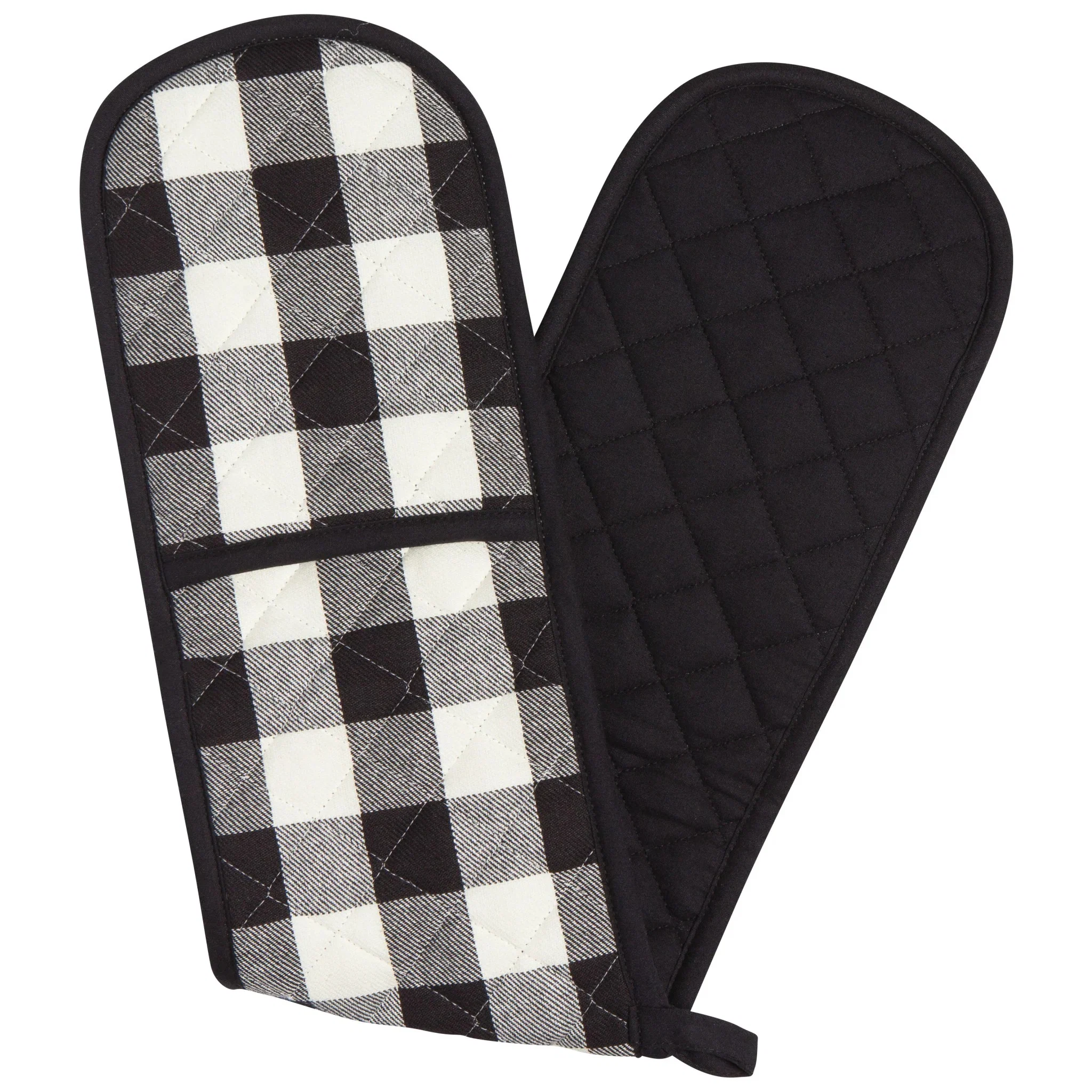 Optimized DOUBLE OVEN MITT BLACK CHECK Durable
