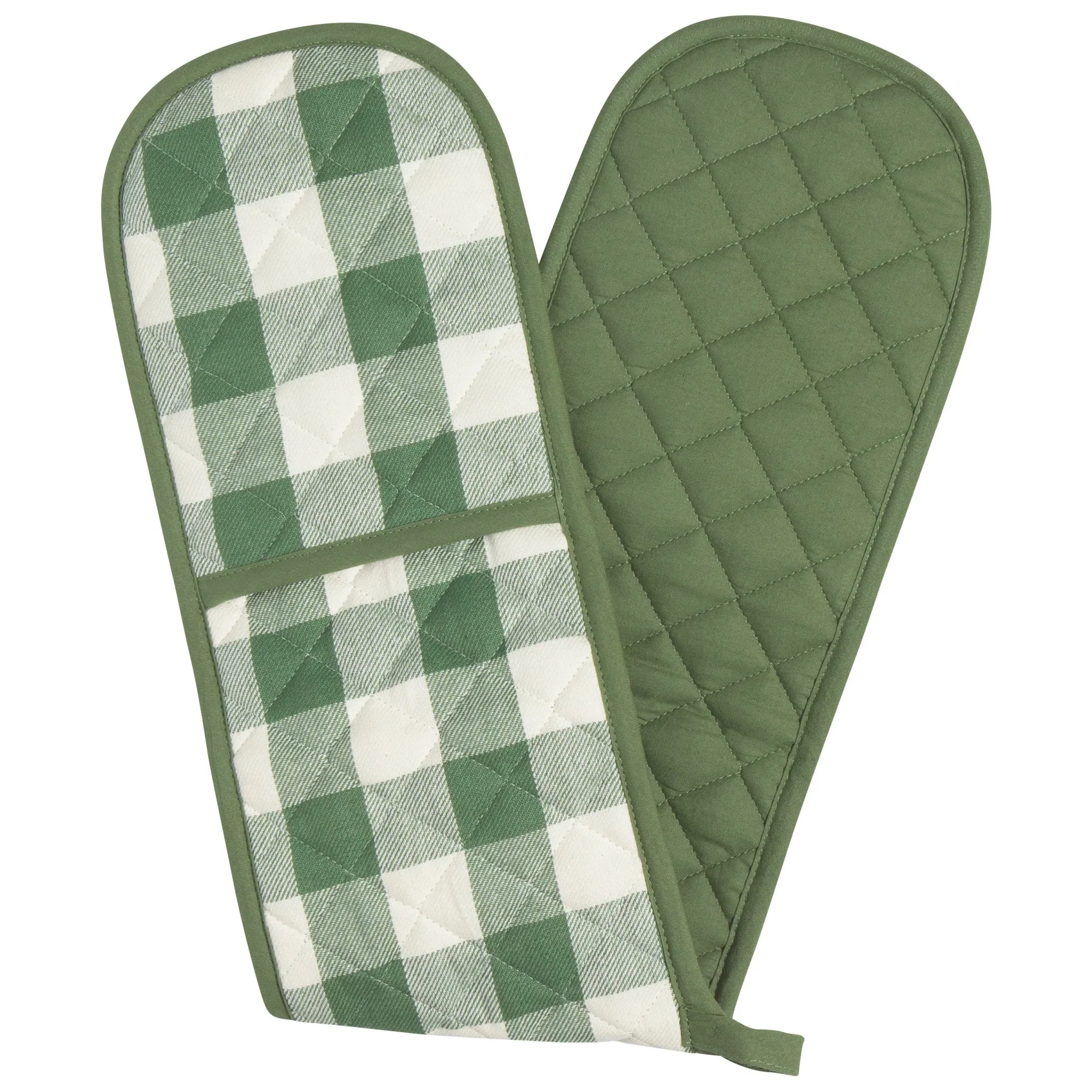 Fine Crafted DOUBLE OVEN MITT GREEN CHECK Durable